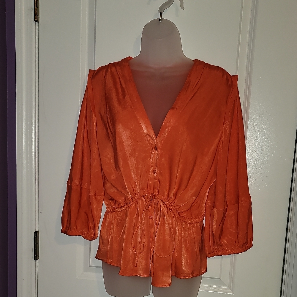 DKNY Peach Button-Down Blouse Sz: XL